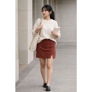 BP M Corduroy Mini Skirt Rust Slit Retro Academia Campus Vintage Fall Fitted